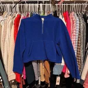 American Eagle Outfitters Royal Blue Quarter-Zip cropped fleece sweatshirt small